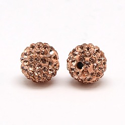 Light Peach Polymer Clay Rhinestone Beads, Pave Disco Ball Beads, Grade A, Round, PP11, Light Peach, PP11(1.7~1.8mm), 8mm, Hole: 1.5mm