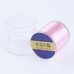 Pink Japanese Flat Elastic Crystal String, Elastic Beading Thread, for Stretch Bracelet Making, Pink, 0.8mm, 300yards/roll, 900 feet/roll