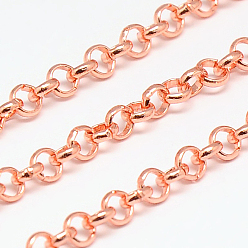 Rose Gold Electroplate Brass Rolo Chains, Belcher Chain, with Spool, Soldered, Rose Gold, 4x1mm, about 82.02 Feet(25m)/roll