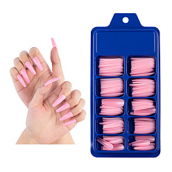 Pink 100шт 10 размер трапециевидной формы пластиковые накладные ногти, пресс с полным покрытием на накладных ногтях, нейл-арт съемный маникюр, аксессуары для украшения ногтей для практики маникюра, розовые, 26~32x7~14 мм, 10шт / размер