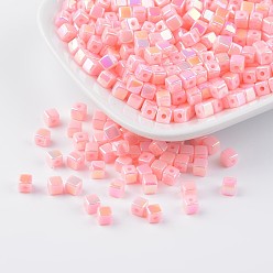 Pink Eco-Friendly Poly Styrene Acrylic Beads, AB color, Cube, Pink, 4x4mm, Hole: 1mm, about 8000pcs/500g