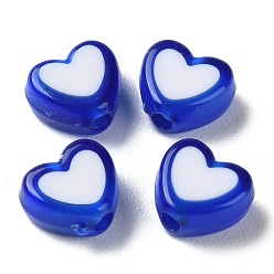 Blue Heart Acrylic Beads, Bead in Bead, Blue, 7x8x4mm, Hole: 1.8mm, about 2777pcs/500g