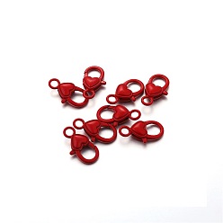 Roja India Broche de la aleación de la pinza de langosta, la forma del corazón, piel roja, 26.6x14.2x6.5 mm, sobre 10 unidades / bolsa