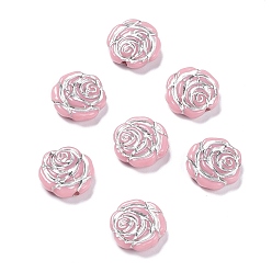Pink Opaque Acrylic Beads, Metal Enlaced, Rose, Pink, 13.5x14x4.5~5mm, Hole: 1.6mm, about 950pcs/500g