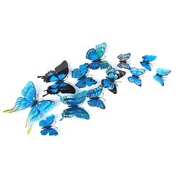 Cielo Azul Oscuro 12pcs pvc 3d pegatinas decorativas de pared de mariposa, decoraciones de la pared, cielo azul profundo, 60~120 mm