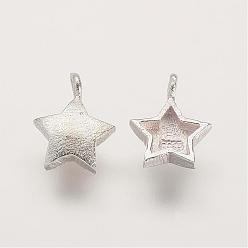 Matte Silver Color 925 Sterling Silver Charms, Star, Matte Silver, 10x7x2mm, Hole: 1mm