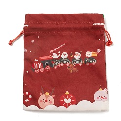 Suite Sacs en tissu rectangulaires sur le thème de Noël avec cordon de jute, poches à cordon, pour emballage cadeau, suite, 19x16x0.6 cm