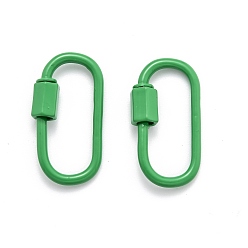 Green Spray Painted Brass Screw Carabiner Lock Clasps, for Necklaces Making, Oval, Green, 26x13x2mm