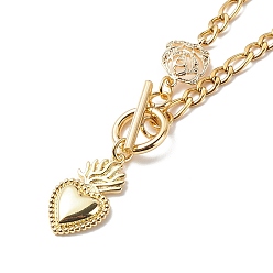 Oro Collar con colgante de corazón y rosa de latón 304 cadenas de acero inoxidable para mujer, dorado, 17.32 pulgada (44 cm)