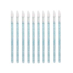 Deep Sky Blue Flocking Disposable Lip Brush with Plastic Handle, Makeup Brush Lipstick, Lip Gloss Wands for Makeup Applicator Tool, Deep Sky Blue, 9.2cm