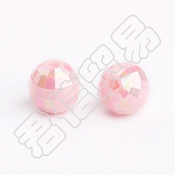 Pink Placage de perles acryliques en poly styrène écologique, couleur ab , ronde à facettes, rose, 8mm, trou: 1 mm, environ 2000 pcs / 500 g