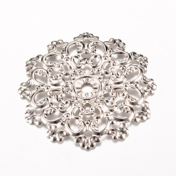 Платина Железные звенья, гравированные металлические украшения, цветок, платина, 48x47x2~3 мм, отверстие : 2 мм