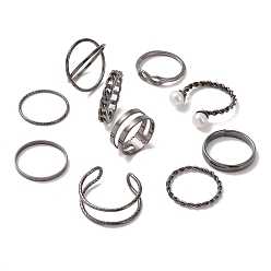 Gunmetal Alloy Infinity & Criss Cross &  Curb Chain Shape Finger Rings Set, Wire Wrap Cuff Rings, Open Rings for Women, Gunmetal, Inner Diameter: 15~19.5mm, 10pcs/set