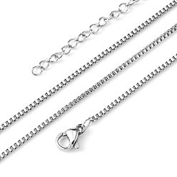 Stainless Steel Color 316 Surgical Stainless Steel Venetian Chain Necklaces, with Lobster Claw Clasp and Extend Chains, Unwelded, Stainless Steel Color, 17.7 inch(45cm), 1.5mm