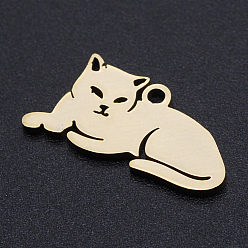 Golden 201 Stainless Steel Kitten Pendants, Lying Down Cat Shape, Golden, 9.5x19x1mm, Hole: 1.2mm