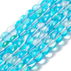 Cyan Synthetic Moonstone Beads Strands, Round, Cyan, 8mm, Hole: 1mm, about 48pcs/strand, 14.57''~15.35''(37~39cm)
