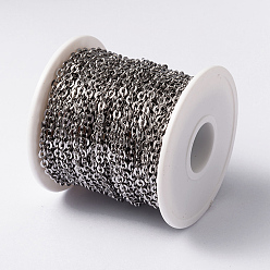 Stainless Steel Color 304 Stainless Steel Cable Chains, Unwelded, with Spool, Stainless Steel Color, 4x3x0.8mm, about 32.8 Feet(10m)/roll