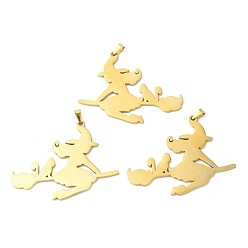 Golden Ion Plating(IP) Halloween 304 Stainless Steel Big Pendants, Witch Charm, Golden, 39x50x1.5mm, Hole: 6.5x3mm