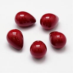 Red Rainbow Plated Shell Pearl Beads, Grade A, teardrop, Half Drilled, 21x15mm, Hole: 1.2mm, Red, 21x15mm, Hole: 1.2mm