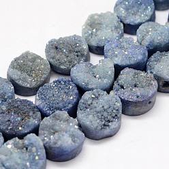 Sky Blue Electroplated Natural & Dyed Druzy Agate Bead Strands, Grade AB, Flat Round, Sky Blue, 10x5~8mm, Hole: 1mm, about 20pcs/strand, 8.07 inch