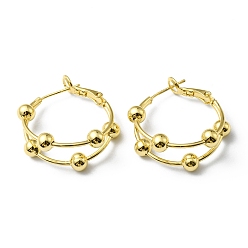 Real 18K Gold Plated Rack Plating Brass Beaded Hoop Earrings, Lead Free & Cadmium Free, Real 18K Gold Plated, 25~27x28x11~12mm, Pin: 0.7mm