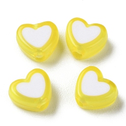 Yellow Heart Acrylic Beads, Bead in Bead, Yellow, 7x8x4mm, Hole: 1.8mm, about 2777pcs/500g