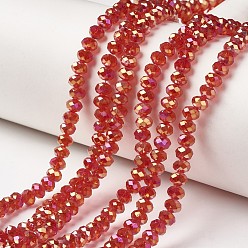Rouge Plaquent verre transparent perles brins, plein arc-en-plaqué, facette, rondelle, rouge, 3x2mm, Trou: 0.8mm, Environ 150~155 pcs/chapelet, 15~16 pouce (38~40 cm)