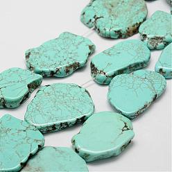 Dark Turquoise Natural Magnesite Beads Strands, Flat Slab Beads, Dyed, Nuggets, Dark Turquoise, 41~50.5x26.5~35.5x5~8mm, Hole: 1mm, about 9pcs/strand, 6strands/1000g, 14.9 inch