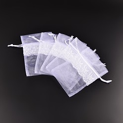 White Organza Lace Bags, White, 13.6x9.2cm
