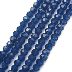 Marine Blue Electroplate Glass Beads Strands, Pearl Luster Plated, Faceted, Abacus, Marine Blue, 2x1.5~1.6mm, Hole: 0.8mm, about 235pcs/Strand, 14.17 inch(36cm)