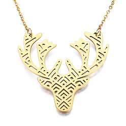 Oro 201 de acero inoxidable collares pendientes, con cadenas de cable, reno de navidad / ciervo, dorado, 17.7 pulgada (45 cm), 2 mm, reno: 39x38x1 mm