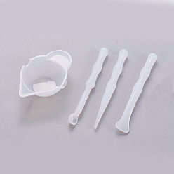 White Silicone Tool Sets, 1PC Stirring Bowl and 3PCS Stirring Rods, For UV Resin, Epoxy Resin Jewelry Making, White, 64x39.5x20mm, 90x8~12.5x8mm, 4pcs/set