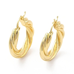 Real 18K Gold Plated Twist Ring Brass Hoop Earrings for Women, Real 18K Gold Plated, 28.5x27x5mm, Pin: 0.9x0.8mm