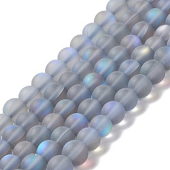 Gris Clair Brins synthétiques de perles de lune, givré, ronde, gris clair, 6mm, Trou: 1mm, Environ 60~64 pcs/chapelet, 14.76''~15.55'' (37.5~39.5 cm)