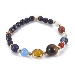 Mixed Stone Solar System Galaxy The Nine Planets Guardian Star, Natural Mixed Stone Beads Stretch Bracelets, with Brass Findings, Lead Free & Cadmium Free, 2 inch(5cm)
