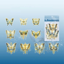 Steel Blue 20Pcs 10 Styles Laser Waterproof PET Butterfly Decorative Stickers, Self-adhesive Decals, for DIY Scrapbooking, Steel Blue, 50~70mm, 2pcs/style