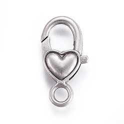 Thai Sterling Silver Plated Tibetan Style Heart Lobster Claw Clasps, Lead Free & Nickel Free & Cadmium Free, Thailand Sterling Silver Plated, 27x13.5x6mm, Hole: 4mm