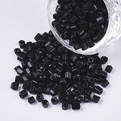 Black 6/0 Two Cut Glass Seed Beads, Hexagon, Opaque Colours, Black, 3.5~5x3.5~4mm, Hole: 1mm, about 4500pcs/bag