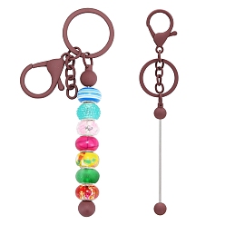 Sandy Brown Baking Painted Alloy and Brass Bar Beadable Keychain for Jewelry Making DIY Crafts, with Lobster Clasps, Sandy Brown, 15.8x2.4cm
