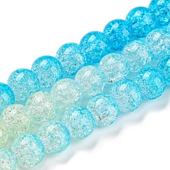 Dodger Blue Spray Painted Crackle Glass Beads Strands, Gradient Color, Segmented Multi-color Beads, Round, Dodger Blue, 6mm, Hole: 1mm, about 60pcs/strand, 14.96~15.04 inch(38~38.2cm)