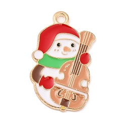 Snowman Christmas Theme Alloy Enamel Pendants, Light Gold, Snowman, 24.5x16x1mm, Hole: 1.6mm