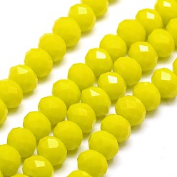 Amarillo Cuentas de rondelle de cristal de color sólido opaco hebras, facetados, amarillo, 3.5x2.5~3 mm, agujero: 1 mm, sobre 138 unidades / cadena, 12.9 pulgada