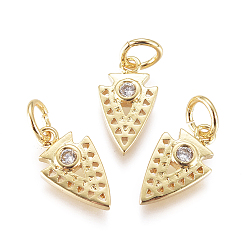 Oro Micro latón allanan encantos de circonio cúbico, con anillos de salto, triángulo invertido, Claro, dorado, 12.5x7x2 mm, anillos del salto: 3 mm