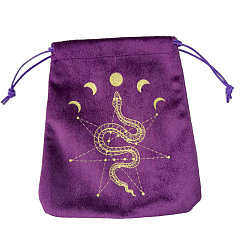 Serpiente Almacenamiento de cartas de tarot de terciopelo mochilas de cuerdas, soporte de almacenamiento de escritorio de tarot, púrpura, patrón de serpiente, 16.5x15 cm