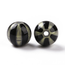 Noir Perles acryliques opaques, poudre de scintillement, rond avec motif à rayures, noir, 15.5x15mm, Trou: 3mm