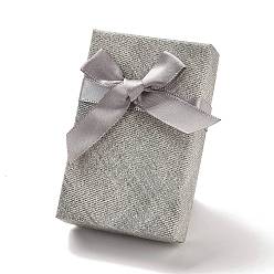 Gris Claro Cajas de embalaje de juego de joyas de cartón., con la esponja en el interior, para anillos, pequeños relojes, , Aretes, , Rectángulo con bowknot, gris claro, 8.35x5.5x2.55~3 cm