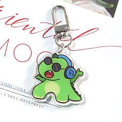Lawn Green Cute Acrylic Dinosaur Pendant Keychain, with Metal Clasps, for Car Key Bag Gift Keyring, Lawn Green, 3~4cm