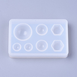 Blanc Moules en silicone, moules de résine, pour la résine UV, fabrication de bijoux en résine époxy, figure géométrique, blanc, 70x44.5x12 mm, diamètre intérieur: 8~20x8~20 mm