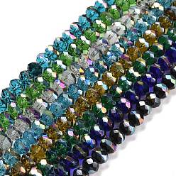 Mixed Color Transparent Electroplate Glass Beads Strands, Faceted, Rondelle, Half Rainbow Plated, Mixed Color, 7.5~8x6.5~7mm, Hole: 1.4mm, about 65pcs/strand, 16.77 inch(42.6cm)