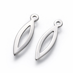 Stainless Steel Color 201 Stainless Steel Pendants, Horse Eye, Stainless Steel Color, 19.5x5.5x0.6mm, Hole: 1.2mm